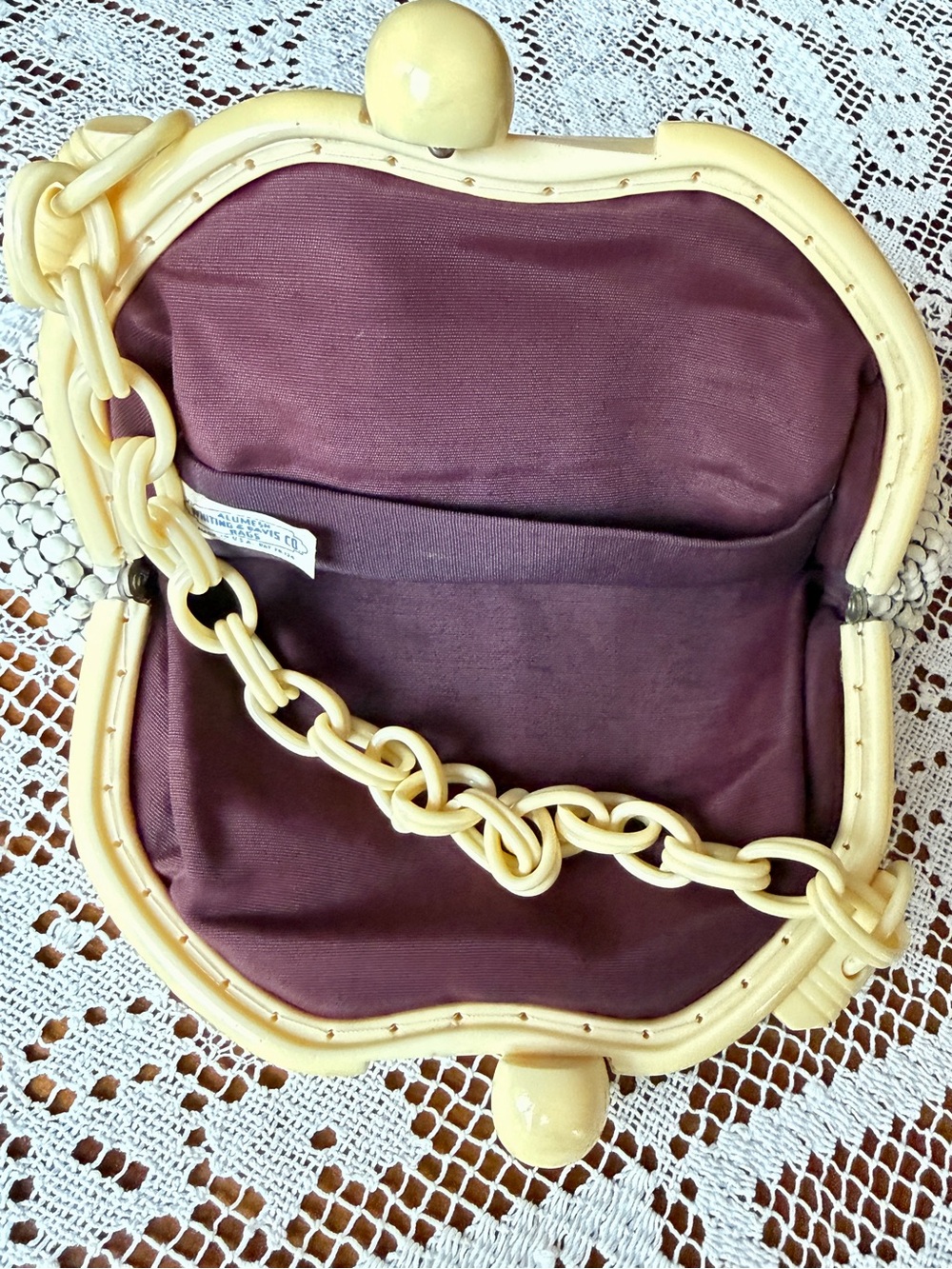 Vintage 1940s W&D Alumesh Metal Mesh Off White Wedding Handbag Celluloid Frame - Picture 7 of 9